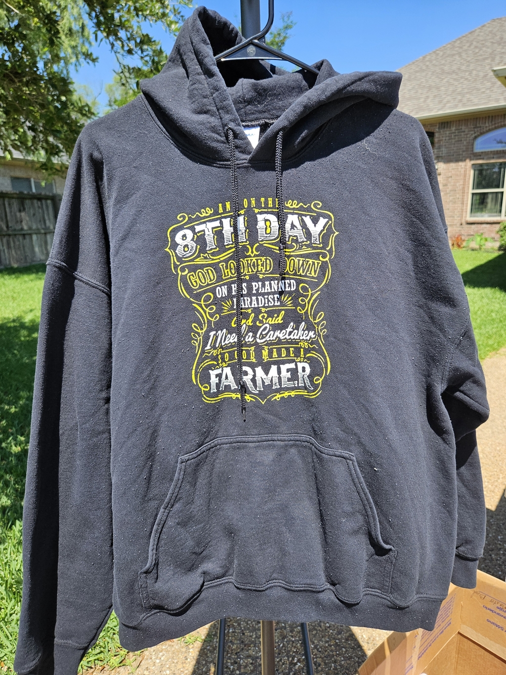 Black Graphic Hoodie Sweatshirt - Farmer Design
